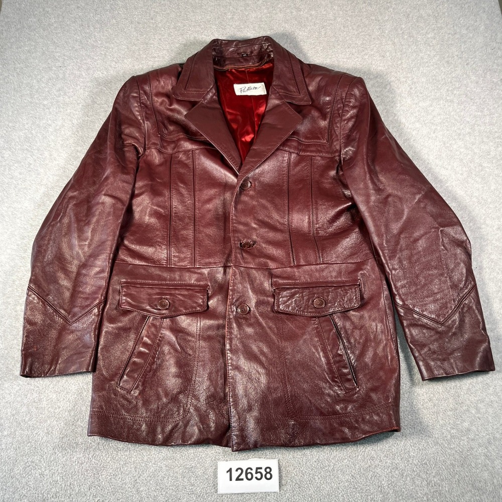 Pastiche Leather Blazer Mens 46 Burgundy Excellent Vintage 3-Button Coat